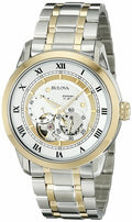 Bulova BVA Skeleton Silver Dial Two Tone Steel Strap Watch for Men - 98A123