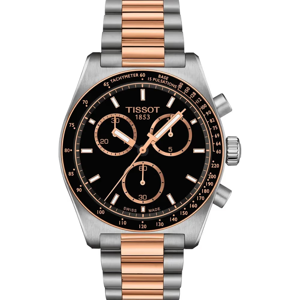 Tissot PR516 Chronograph Black Dial Two Tone Steel Strap Watch for Men - T149.417.22.051.01