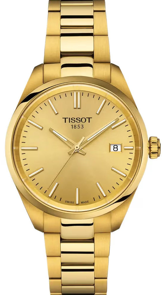 Tissot PR 100 Gold Dial Gold Steel Strap Watch for Women - T150.210.33.021.00