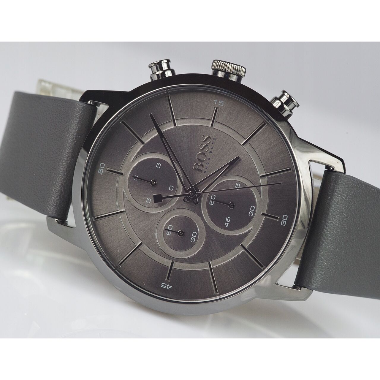 Hugo Boss Architectural Grey Dial Grey Leather Strap Watch for Men - 1513570