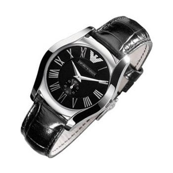 Emporio Armani Velente Black Dial Black Leather Strap Watch For Women - AR0644