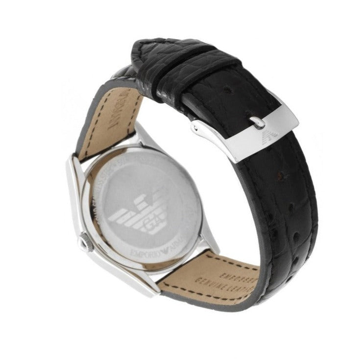 Emporio Armani Velente Black Dial Black Leather Strap Watch For Women - AR0644