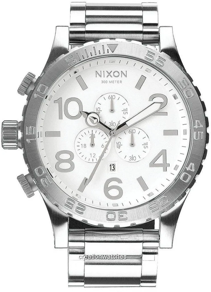 Nixon 51-30 Chrono Silver Dial Silver Steel Strap Watch for Men - A083-488