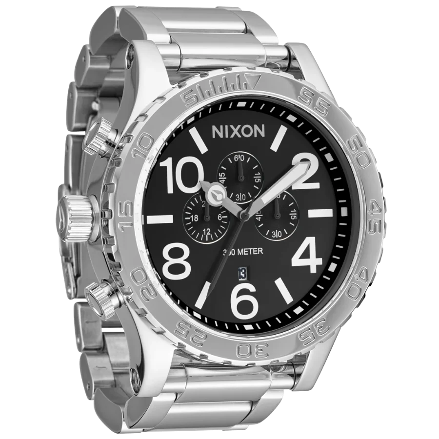 Nixon 51-30 Chrono Black Dial Silver Steel Strap Watch for Men - A083-000