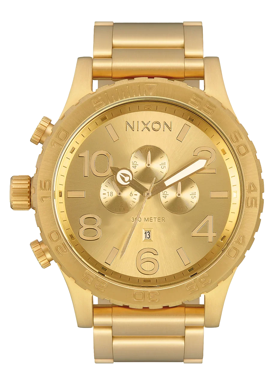 Nixon 51-30 Chronograph Gold Dial Gold Steel Strap Watch for Men - A083-502