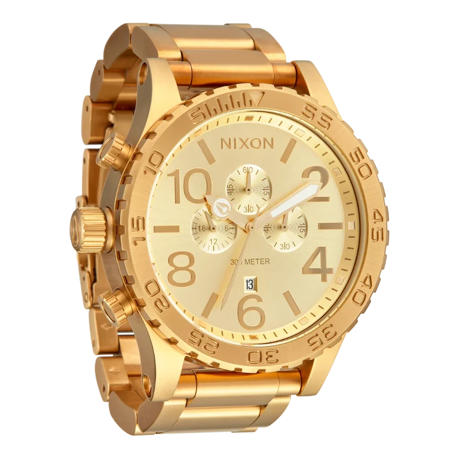 Nixon 51-30 Chronograph Gold Dial Gold Steel Strap Watch for Men - A083-502