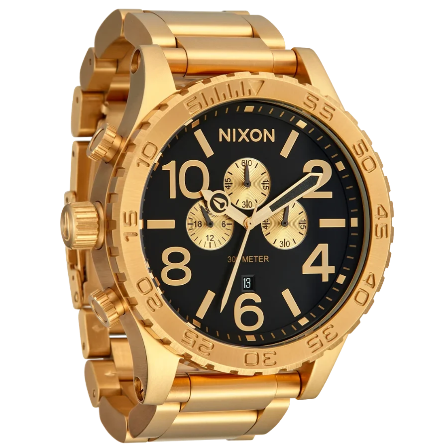 Nixon 51-30 Chrono Black Dial Gold Steel Strap Watch for Men - A083-510