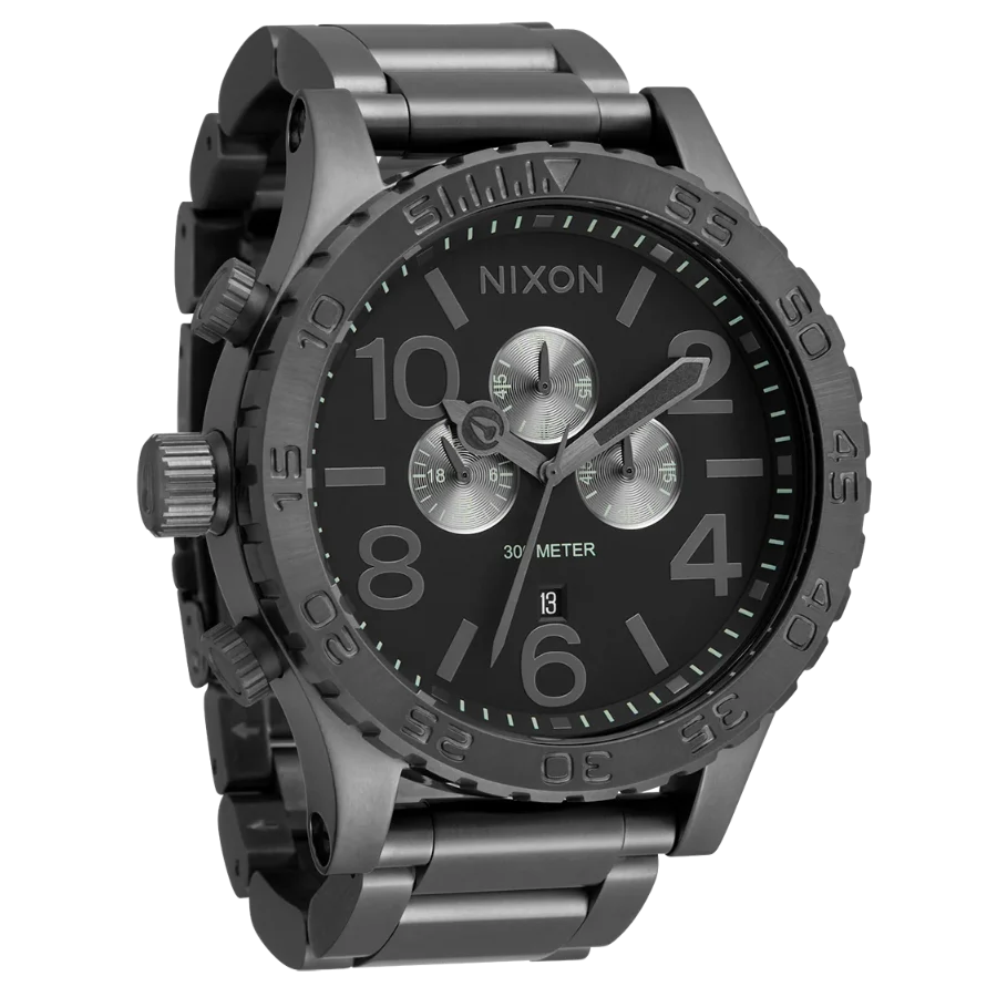 Nixon 51-30 Chrono Gunmetal Dial Gunmetal Steel Strap Watch for Men - A083-632
