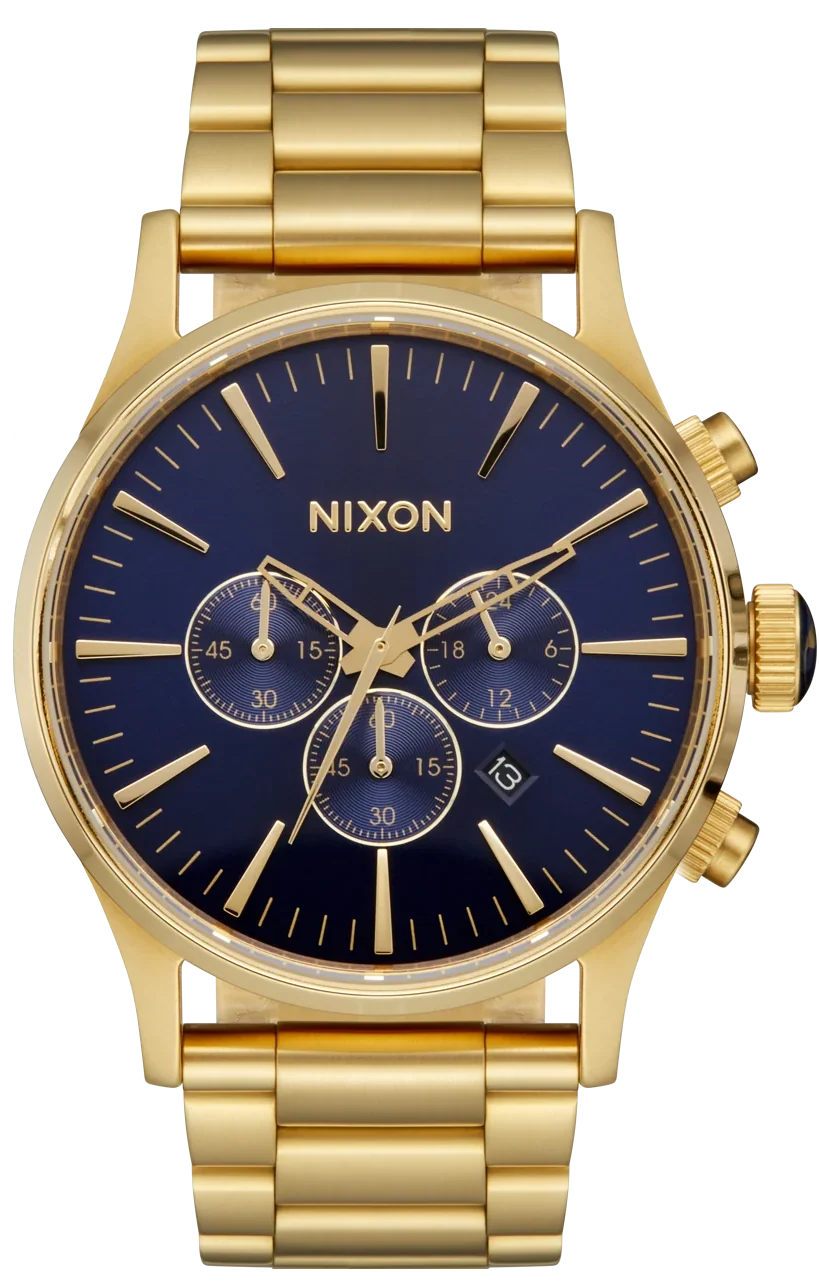 Nixon Sentry Chrono Blue Dial Gold Steel Strap Watch for Men - A386-1922