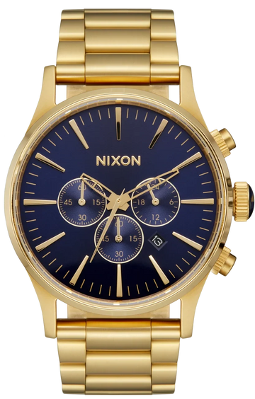 Nixon Sentry Chrono Blue Dial Gold Steel Strap Watch for Men - A386-1922