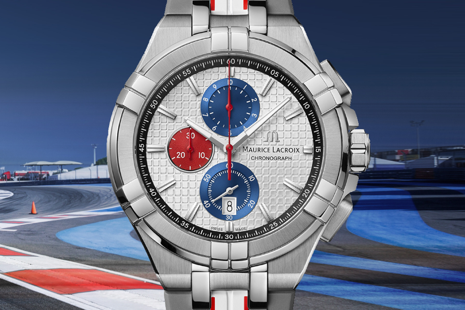 Maurice Lacroix Aikon Chronograph Special Edition Mahindra Racing Silver Dial Grey Rubber Strap Watch for Men - AI1018-TT031-130-2