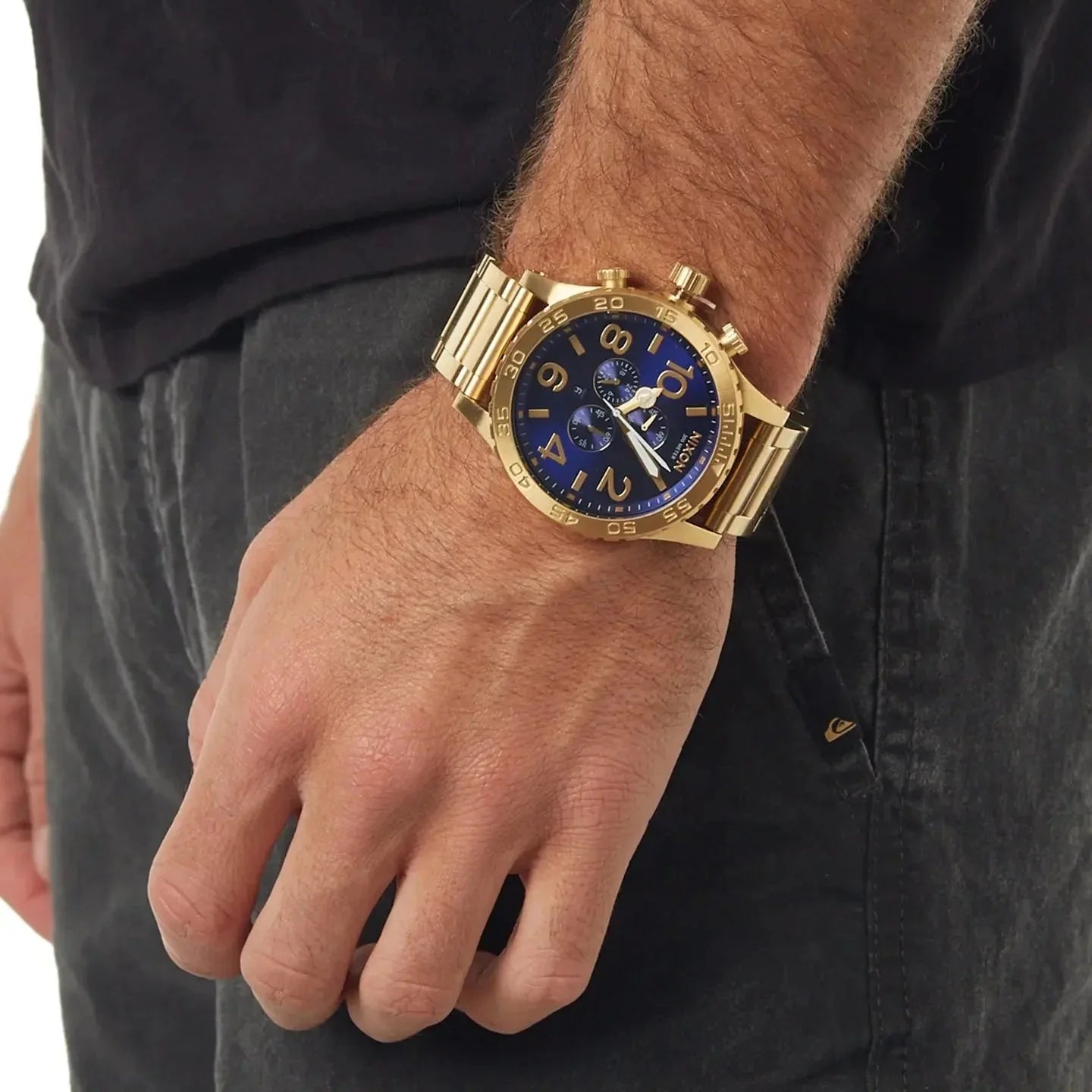 Nixon 51-30 Chrono Blue Dial Gold Steel Strap Watch for Men - A083-2735