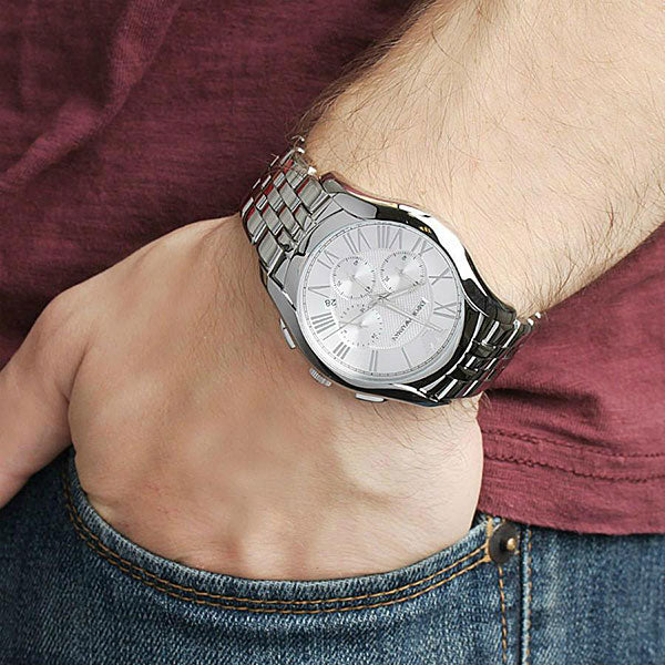Emporio Armani Velente Chronograph Quartz Silver Dial Silver Steel Strap Watch For Men - AR1702