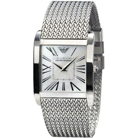 Emporio Armani Super Slim Quartz White Dial Silver Mesh Bracelet Watch For Women - AR2015