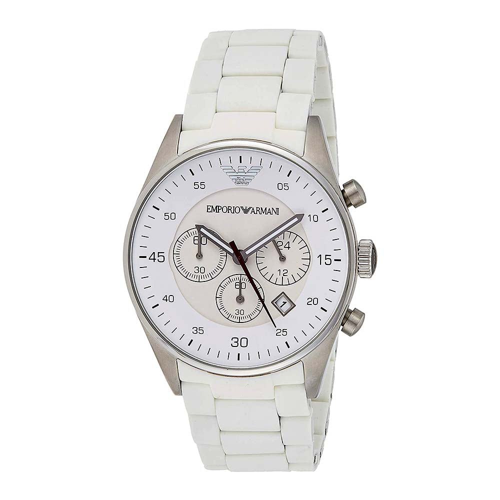 Emporio Armani Sport Chronograph White Dial White Silicone Strap Watch For Men - AR5859