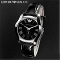 Emporio Armani Velente Black Dial Black Leather Strap Watch For Women - AR0644