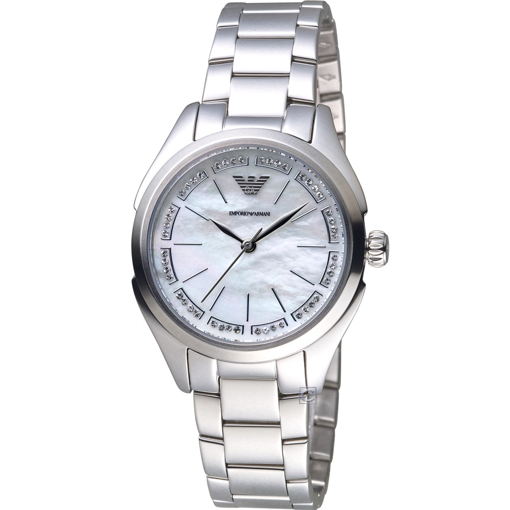 Emporio Armani Valeria Quartz Mother of Pearl Dial Silver Steel Strap Watch For Women - AR11030