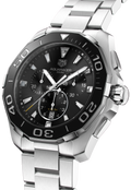 Tag Heuer Aquaracer Quartz Chronograph Black Dial Silver Steel Strap Watch for Men - CAY111A.BA0927