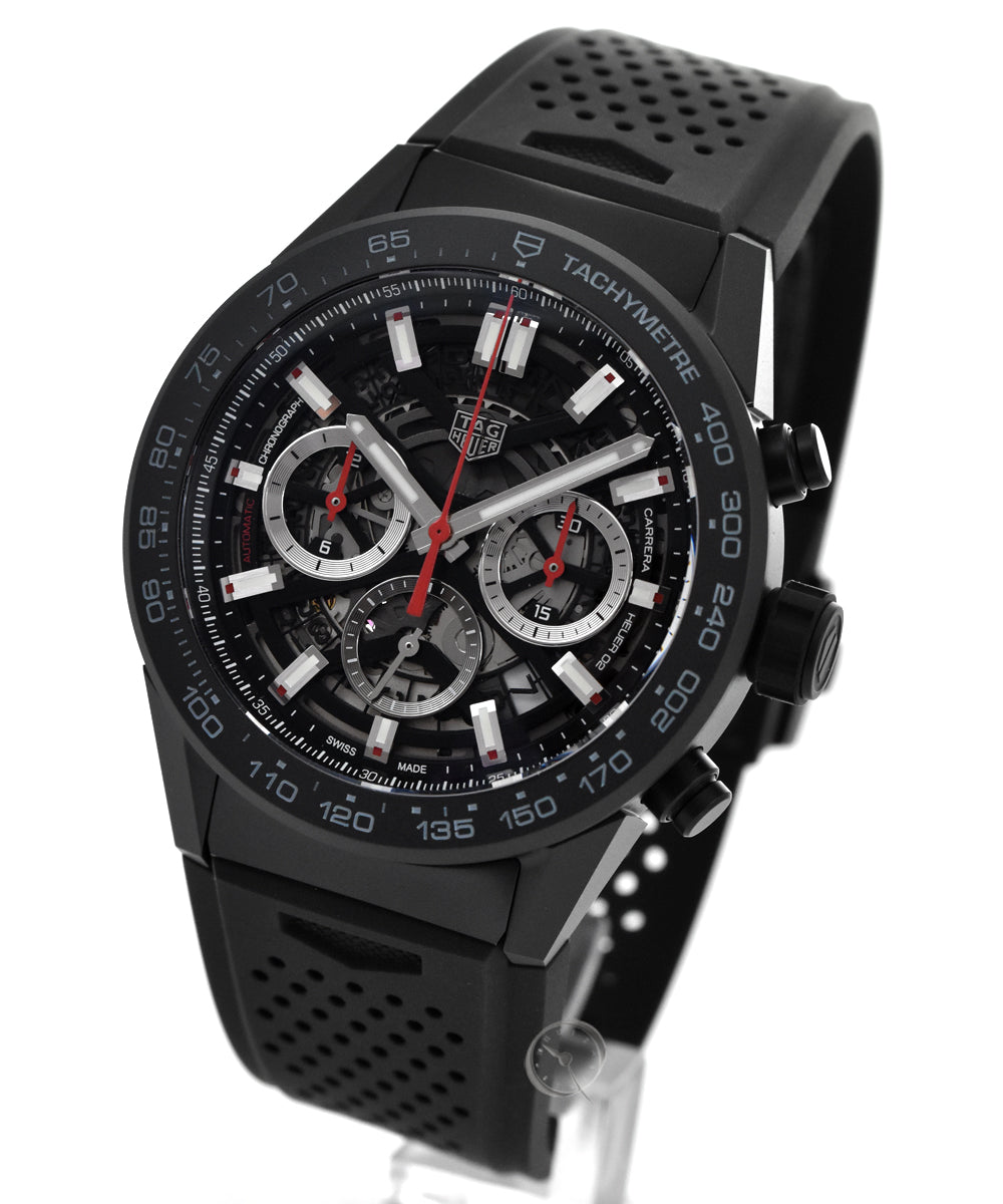 Tag Heuer Carrera Automatic Chronograph Black Dial Black Rubber Strap Watch for Men - CBG2A90.FT6173