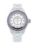 Chanel J12 Sapphire Bezel Ceramic White Dial White Steel Strap Watch for Women - J12 H2010