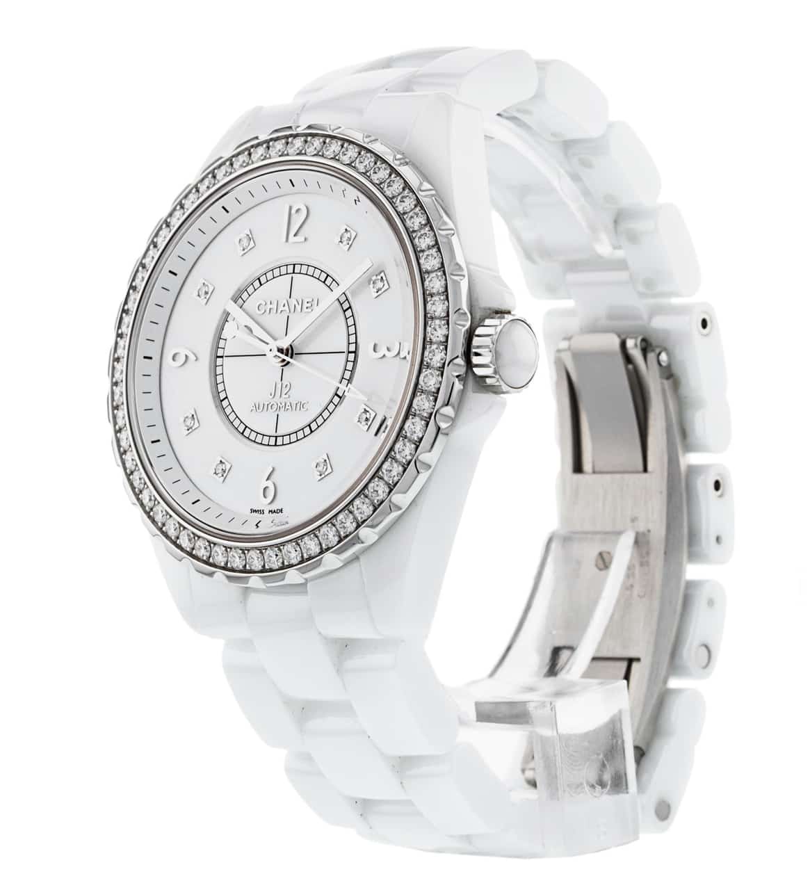 Chanel J12 Quartz Diamonds White Dial White Steel Strap Watch for Women - J12 H3110