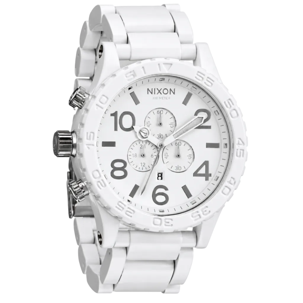 Nixon 51-30 Chronograph White Dial White Steel Strap Watch for Men - A083-1255