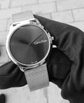 Calvin Klein Minimal Grey Dial Silver Mesh Bracelet Watch for Men - K3M211Y3