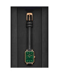 Daniel Wellington Quadro Pressed Sheffield Green Dial Black Leather Strap Watch For Women - DW00100439
