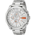 Diesel Mega Chief Chronograph White Dial Silver Steel Strap Watch For Men - DZ4328
