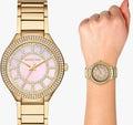 Michael Kors Kerry Mother of Pearl Dial Gold Steel Strap Watch for Women - MK3396