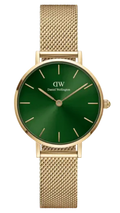 Daniel Wellington Petite Emerald Green Dial Gold Mesh Strap Watch For Women - DW00100479