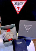Guess Frontier Diamonds Gold Dial Red Rubber Strap Watch for Women - GW0045L2