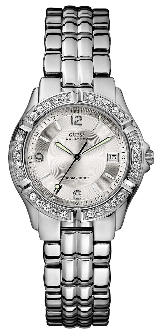 Guess Water Pro Diamonds Silver Dial Silver Steel Strap Watch For Women - G75511M