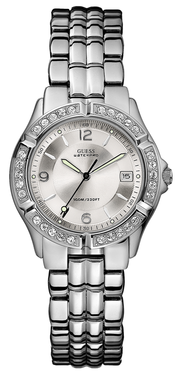 Guess Water Pro Diamonds Silver Dial Silver Steel Strap Watch For Women - G75511M