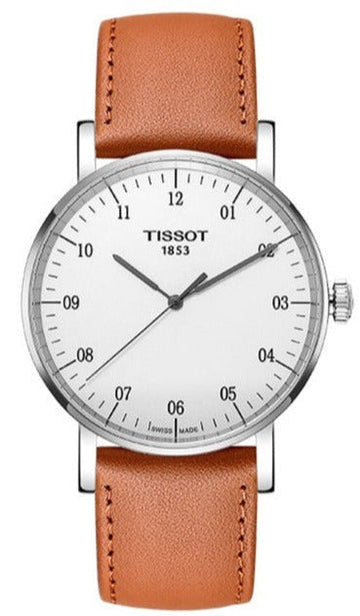Tissot T Classic Everytime Large White Dial Brown Leather Strap Watch For Men - T109.610.16.037.00