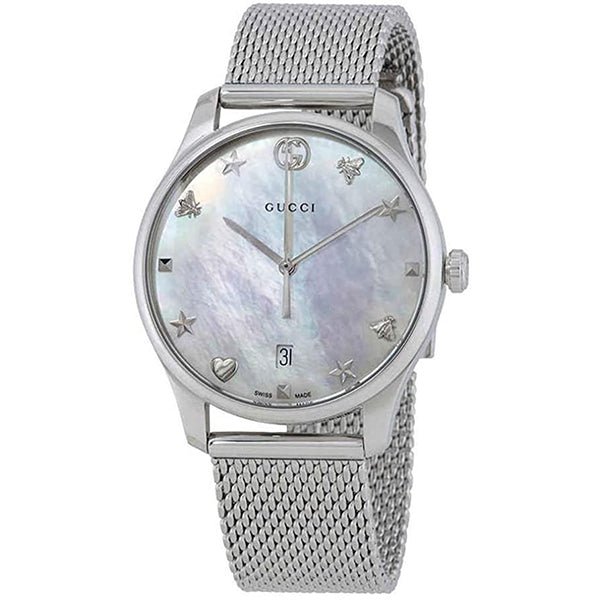 Gucci G-Timeless Mother of Pearl Dial Silver Mesh Bracelet Watch For Women - YA126583