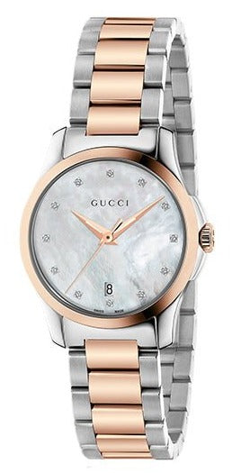 Gucci G Timeless Diamonds Mother of Pearl Dial Two Tone Steel Strap Watch For Women - YA126544