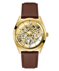 Guess Multifunction Chronograph Gold Dial Brown Leather Strap Watch For Men - GW0389G5