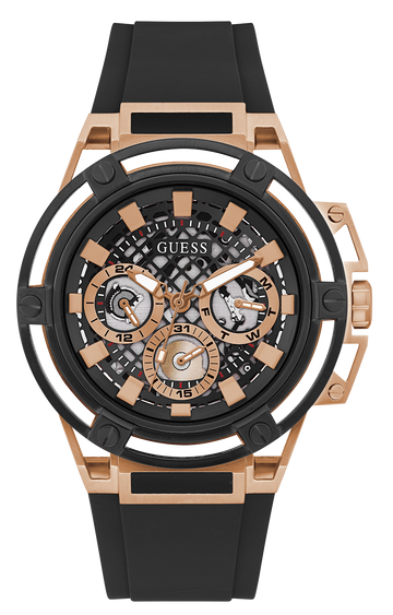 Guess Matrix Multifunction Black Dial Black Rubber Strap Watch For Men - GW0423G5
