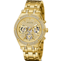 Guess Heiress Multifunction Diamonds Gold Dial Gold Steel Strap Watch for Women - GW0440L2