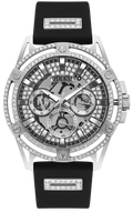 Guess King Quartz Crystals Silver Dial Black Silicone Strap Watch For Men - GW0537G1