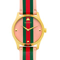 Gucci G Timeless Quartz Pink Dial Three Tone Leather Strap Watch For Women - YA1264118