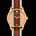 Gucci G Timeless Quartz Pink Dial Three Tone Leather Strap Watch For Women - YA1264118