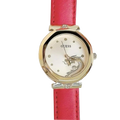 Guess Trend Dragon Gold Dial Red Leather Strap Watch For Women - GW0646L1