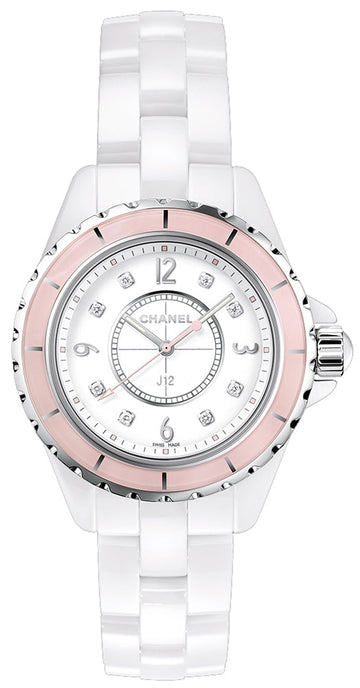 Chanel J12 Quartz Diamonds Ceramic White Dial White Steel Strap Watch for Women - J12 H4466