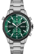 Hugo Boss Globetrotter Green Dial Silver Steel Strap Watch for Men - 1513930