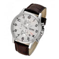 Hugo Boss Aeroliner Chronoraph White Dial Brown Leather Strap Watch For Men - HB1512447