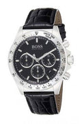 Hugo Boss Ikon Black Dial Black Leather Strap Watch for Men - 1513178