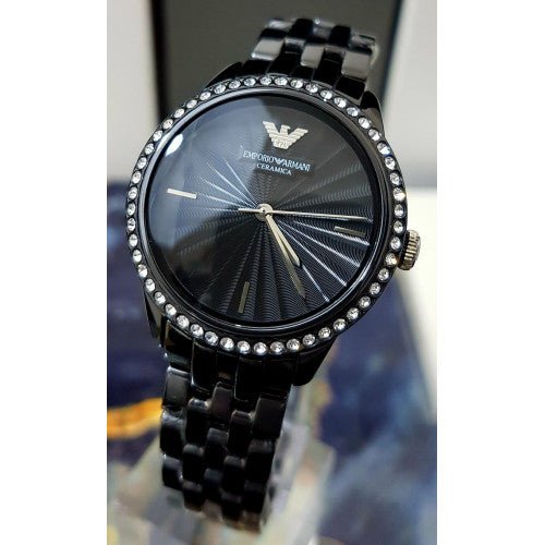 Emporio Armani Crystal Ceramica Black Dial Black Steel Strap Watch For Women - AR1478