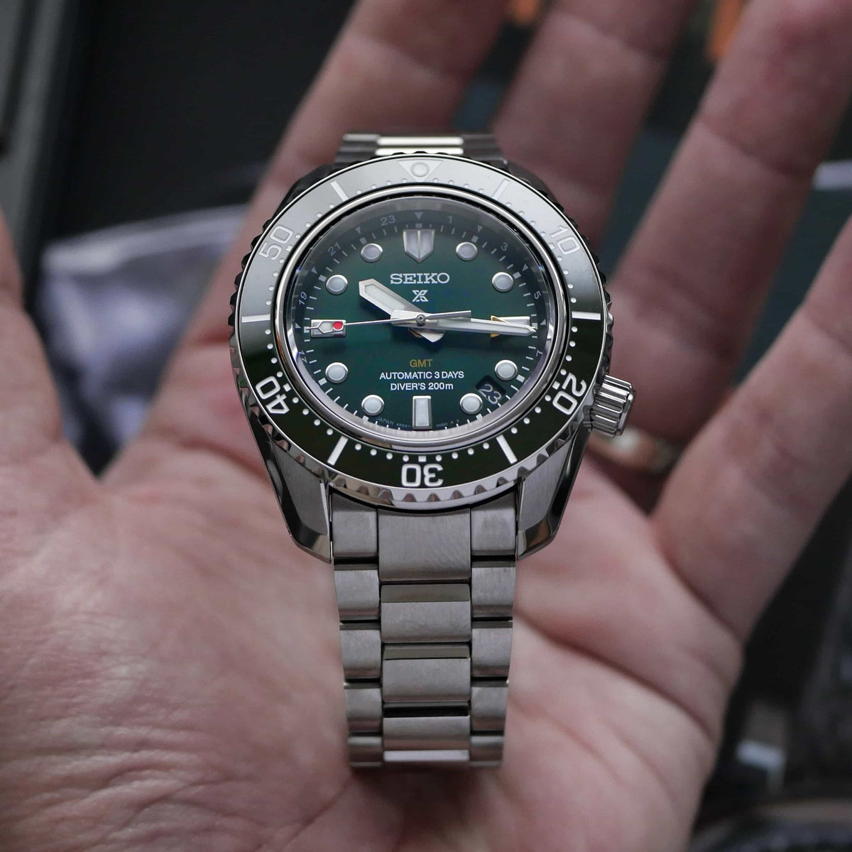 Seiko Prospex GMT Divers Automatic Marine Green Dial Silver Steel Strap Watch For Men - SPB381J1